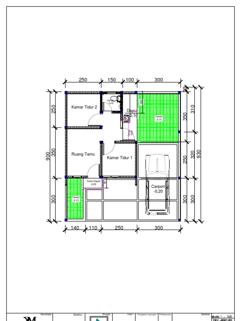 Denah Rumah 8x9 dengan 3 Kamar Tidur | PDF