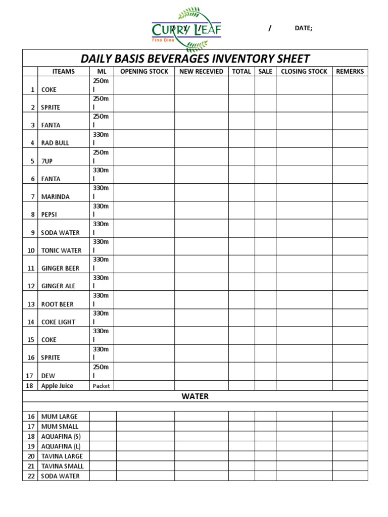 Daily Beverages Inventory Sheet | PDF | The Coca Cola Company | Soft Drink