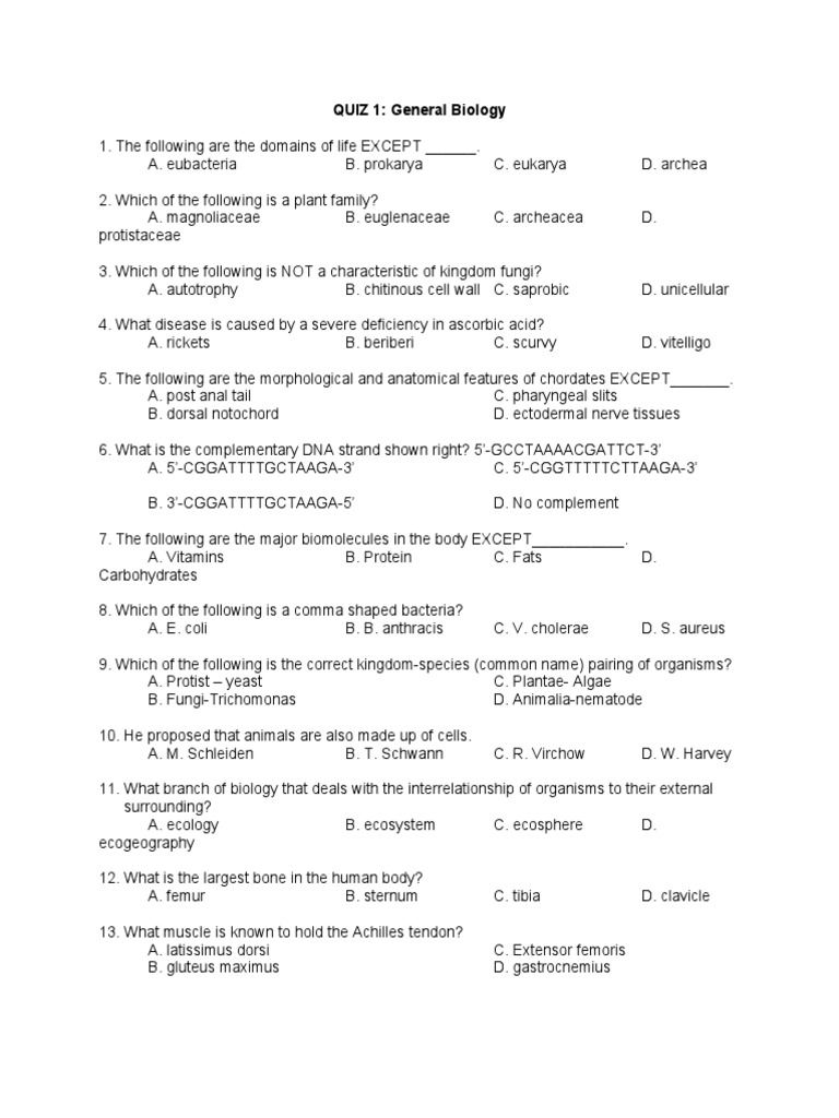 General Biology Quiz Questions | PDF