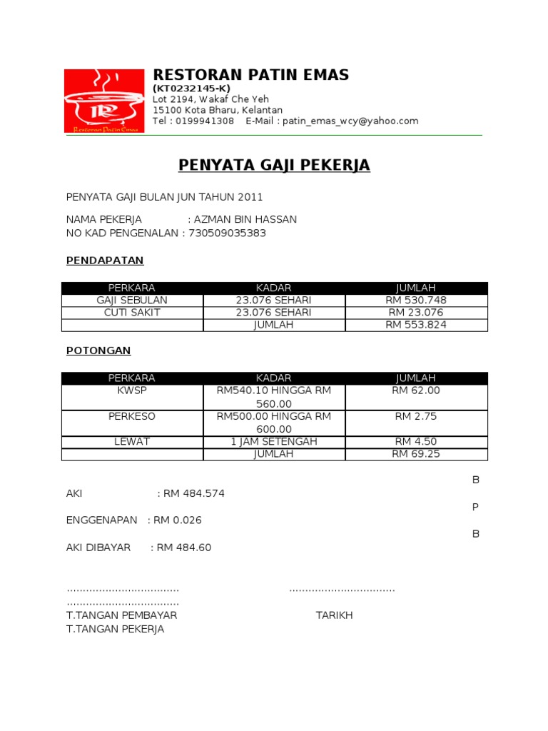 Contoh Slip Gaji Pekerja Malaysia - Contoh M