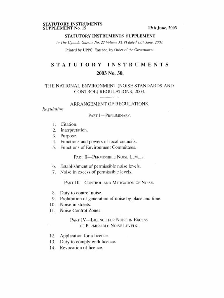 The National Environment (Noise Standards and Control) Regulations 2003 PDF Noise License