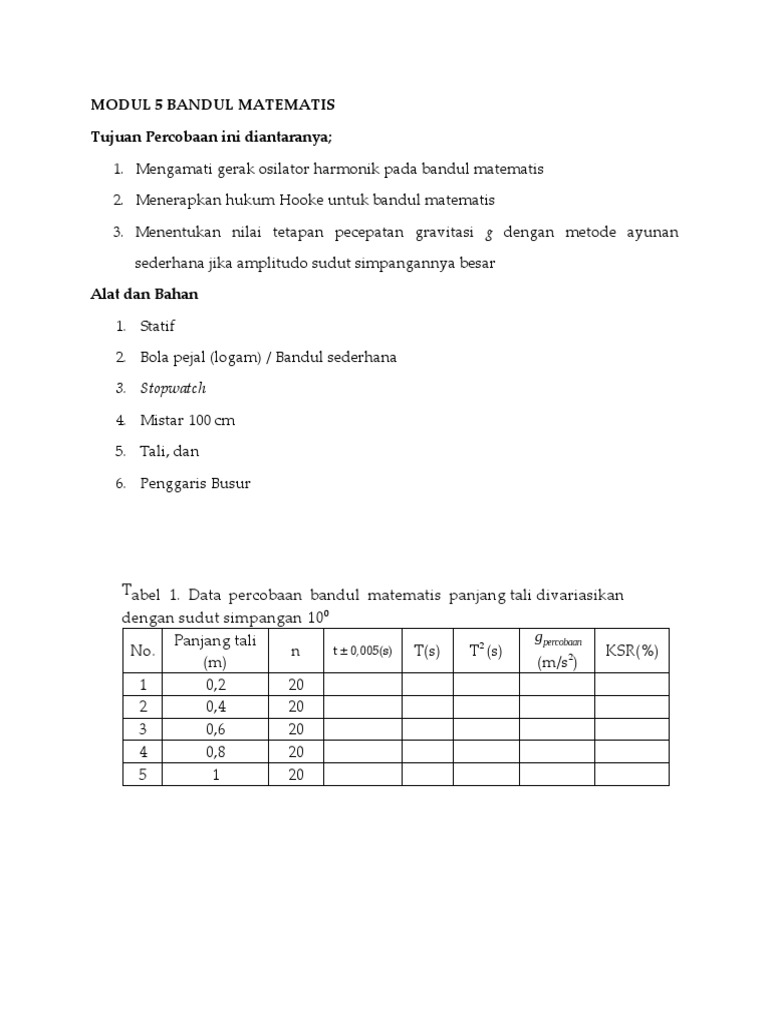 TABEL MODUL 5 Bandul Matematis | PDF
