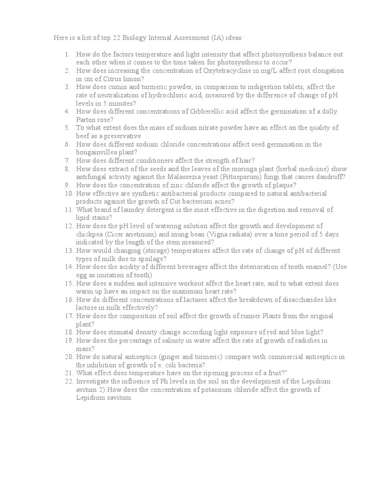 Top 22 Biology Internal Assessment | PDF | Ph | Chickpea