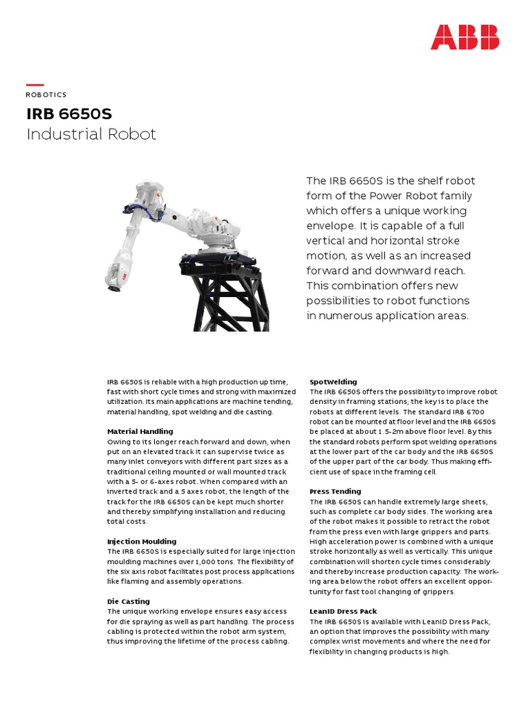 IRB6650S 220818 Datasheet | PDF | Rotation Around A Fixed Axis | Robot