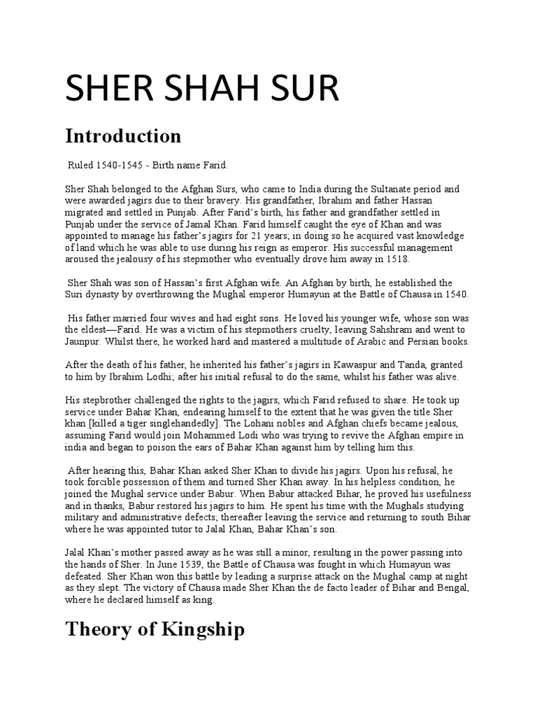 Sher Shah Sur: Rise and Reforms | PDF