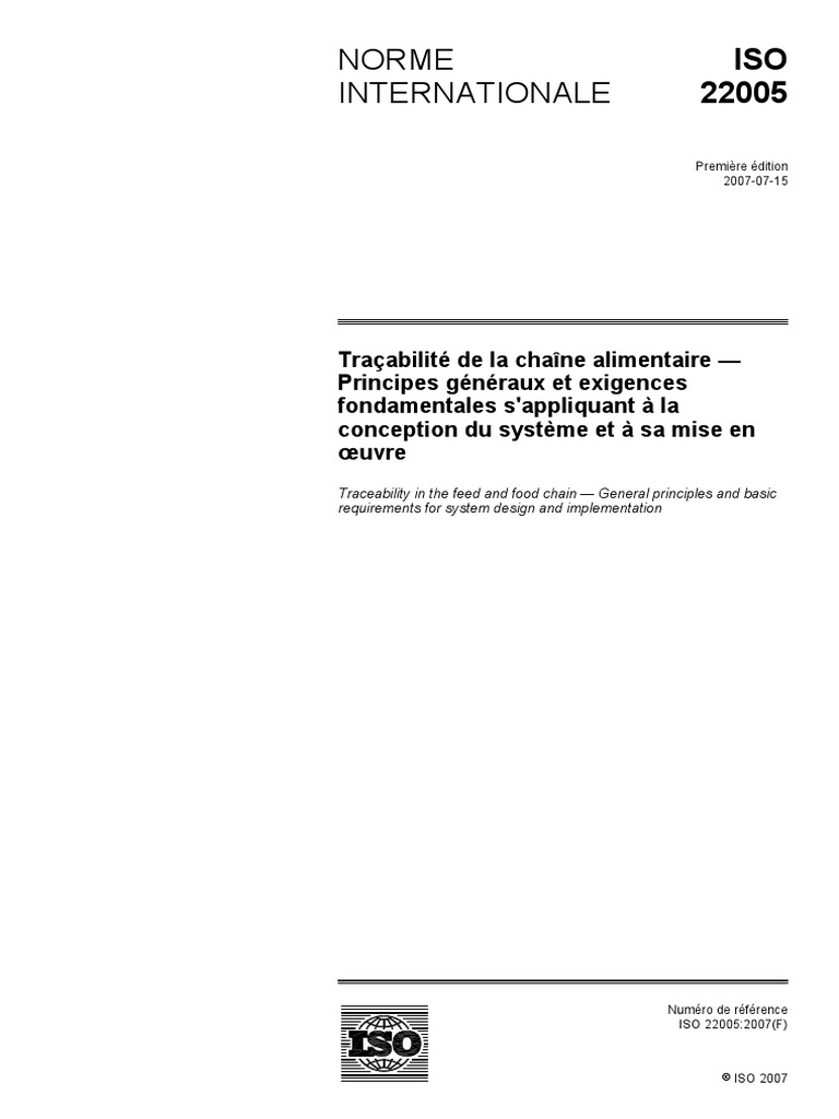 ISO 22005 V 2007 Traçabilité | PDF | Organisation internationale de ...