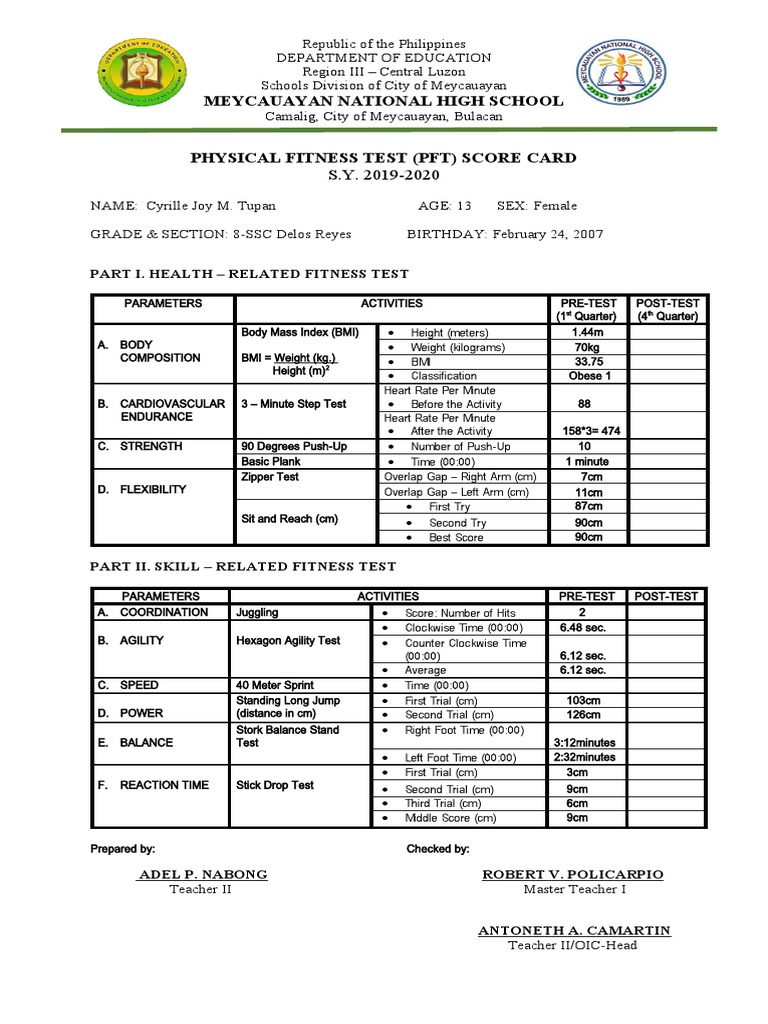 Grade 8 Physical Fitness Test Results | PDF | Body Mass Index ...