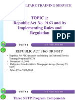 Civic Welfare Training Service: Topic 1: Republic Act No. 9163 and Its Implementing Rules and Regulation