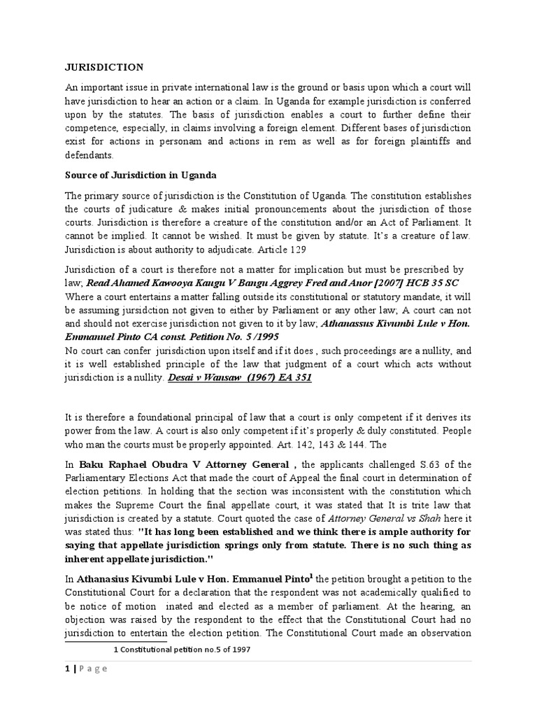 Class Teaching Notes - Jurisdiction | PDF