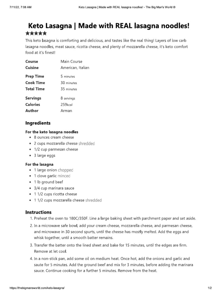 Keto Lasagna Made With REAL Lasagna Noodles PDF