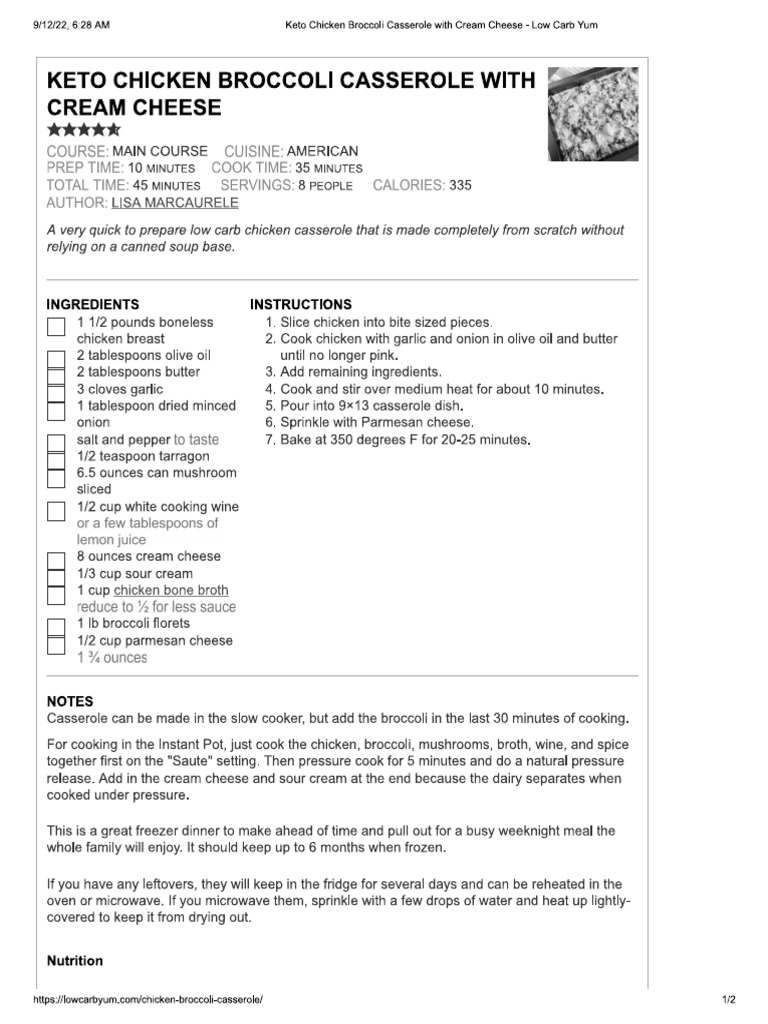 Keto Chicken Broccoli Casserole With Cream Cheese PDF
