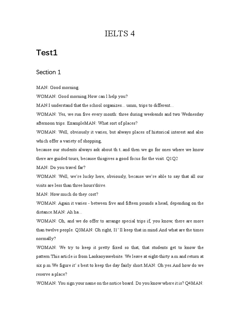 IELTS 4 Listening Test 1 Transcript | PDF | Trees | Wound