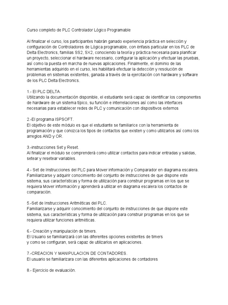Curso de PLC Delta: Programación y Práctica | PDF
