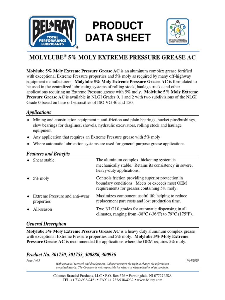 Molylube 5 Moly Extreme Pressure Grease AC Jul2020 PDF