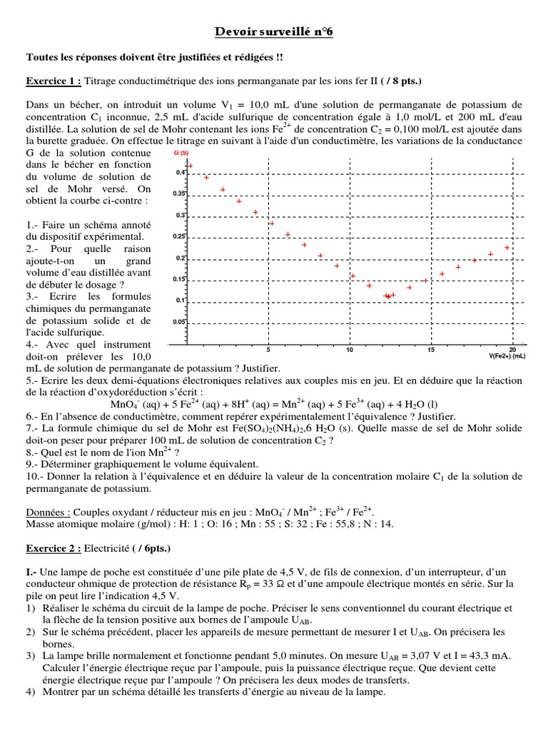 Titrage conductimétrique et formules chimiques | PDF | Titrage | Chimie