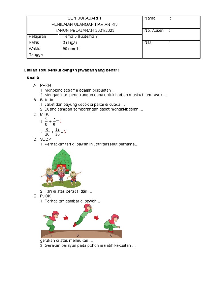 Soal Ulangan Harian Kelas 3 Tema 5 | PDF | Sains & Matematika