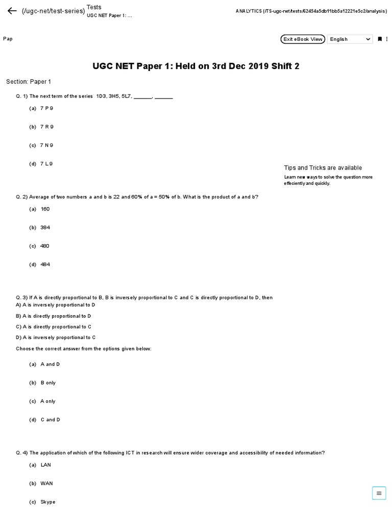 UGC NET Paper 1: Held On 3rd Dec 2019 Shift 2 | PDF