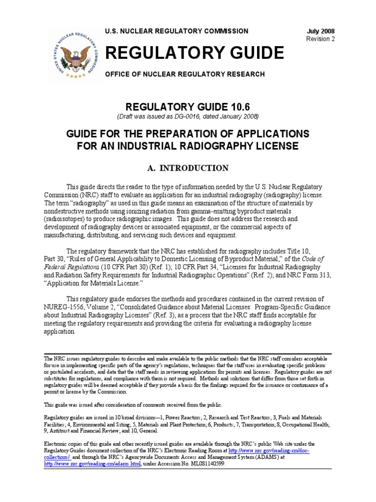 Regulatory Guide Regulatory Guide 10.6 Guide For The Preparation of