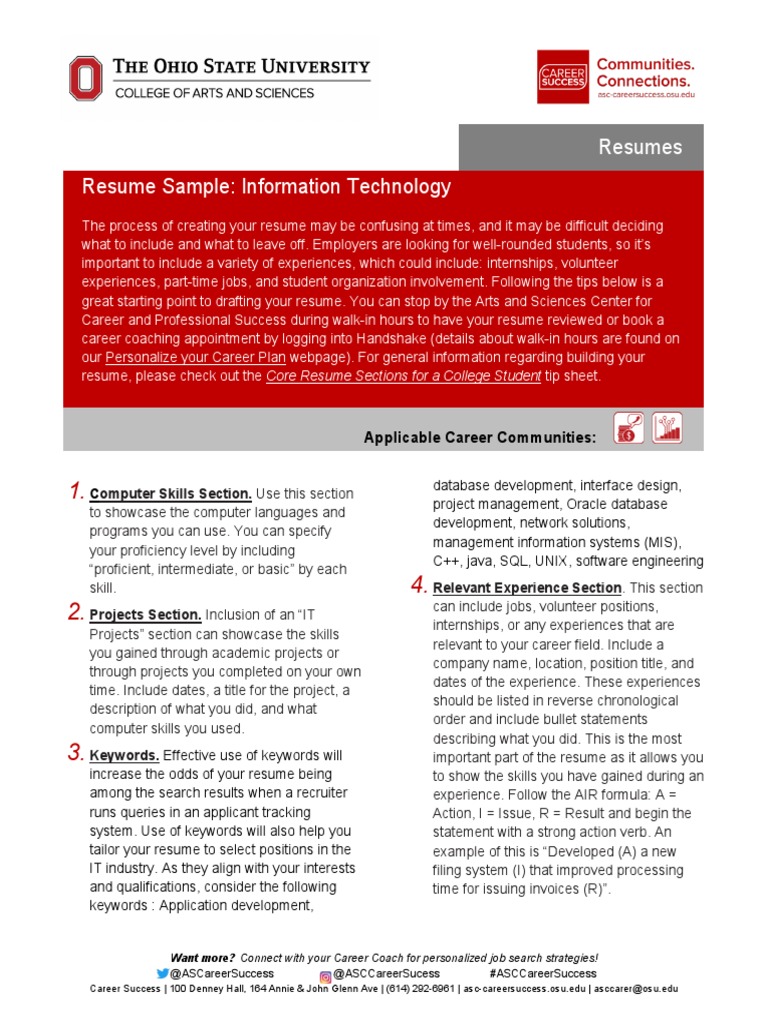Information Technology Resume Sample PDF Websites Résumé