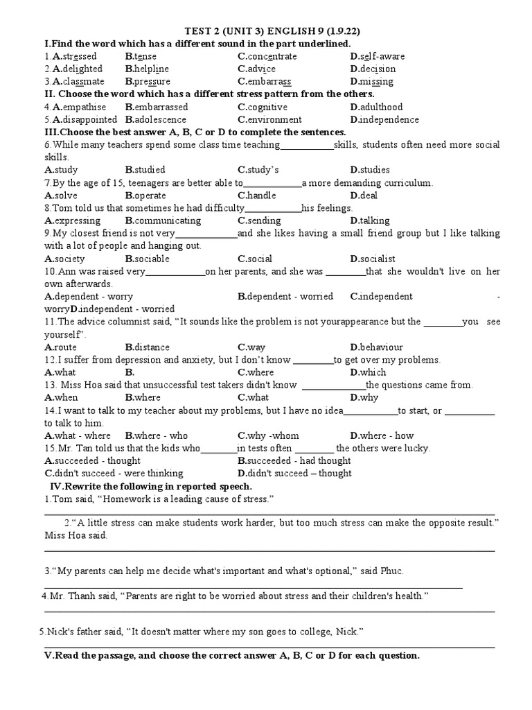 Test 2 Unit 3 English 9 1.9.22 | PDF | Language Arts & Discipline ...