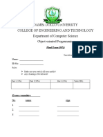 Dambi Dollo University final exam object-oriented programming