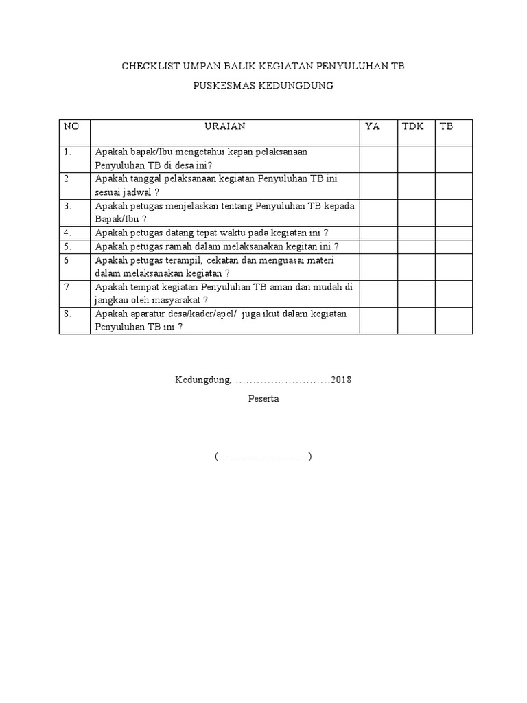 Checklist Penyuluhan TB Puskesmas Kedungdung | PDF | Kesehatan Holistik