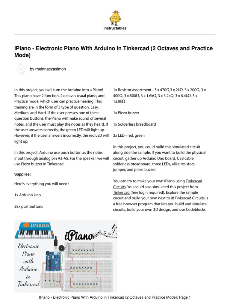 Tinkercad Arduino Piano Project | PDF | Electronic Circuits | Arduino