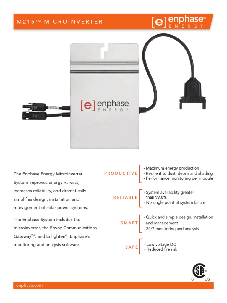 Enphase Datasheet M215 Microinverter PDF Equipment Electric Power