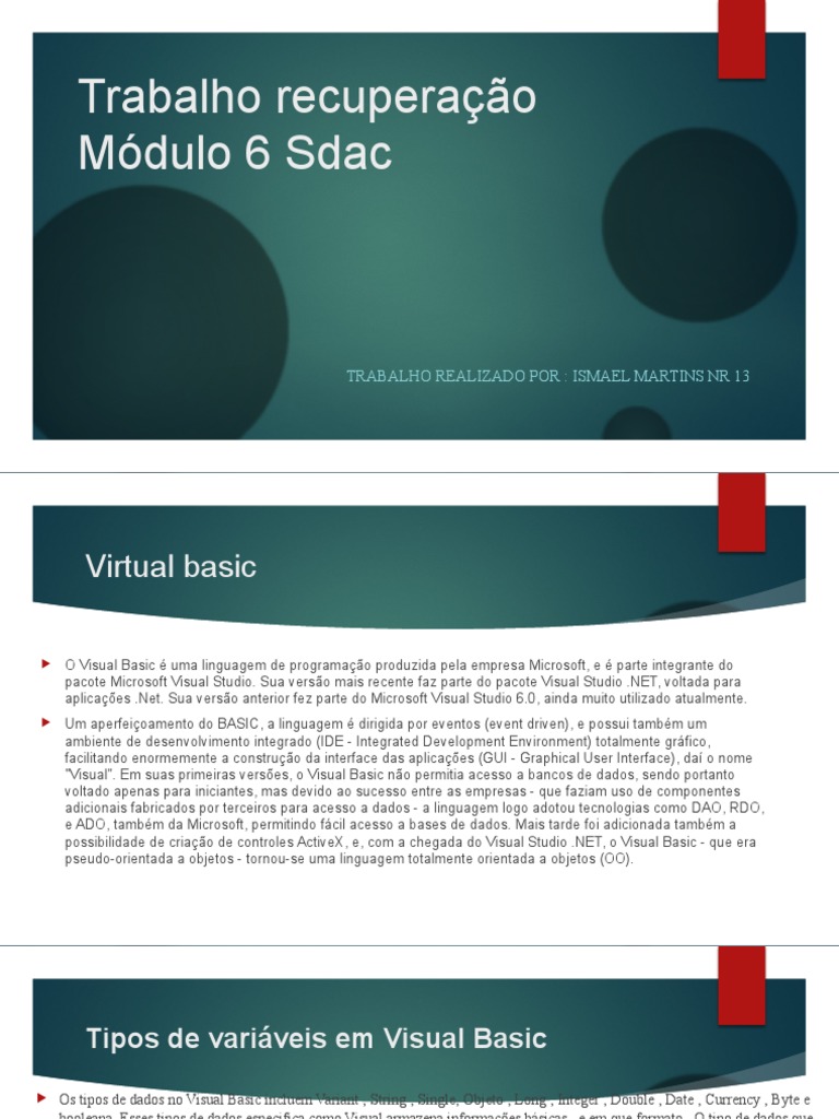 Tipos de Variáveis em Visual Basic | PDF | Entrada/Saída ...