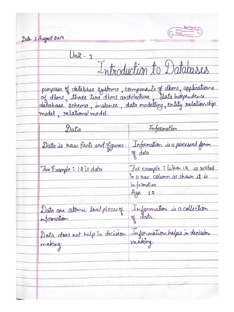 Dbms Unit 12 Lecture Notes 1 20 | PDF