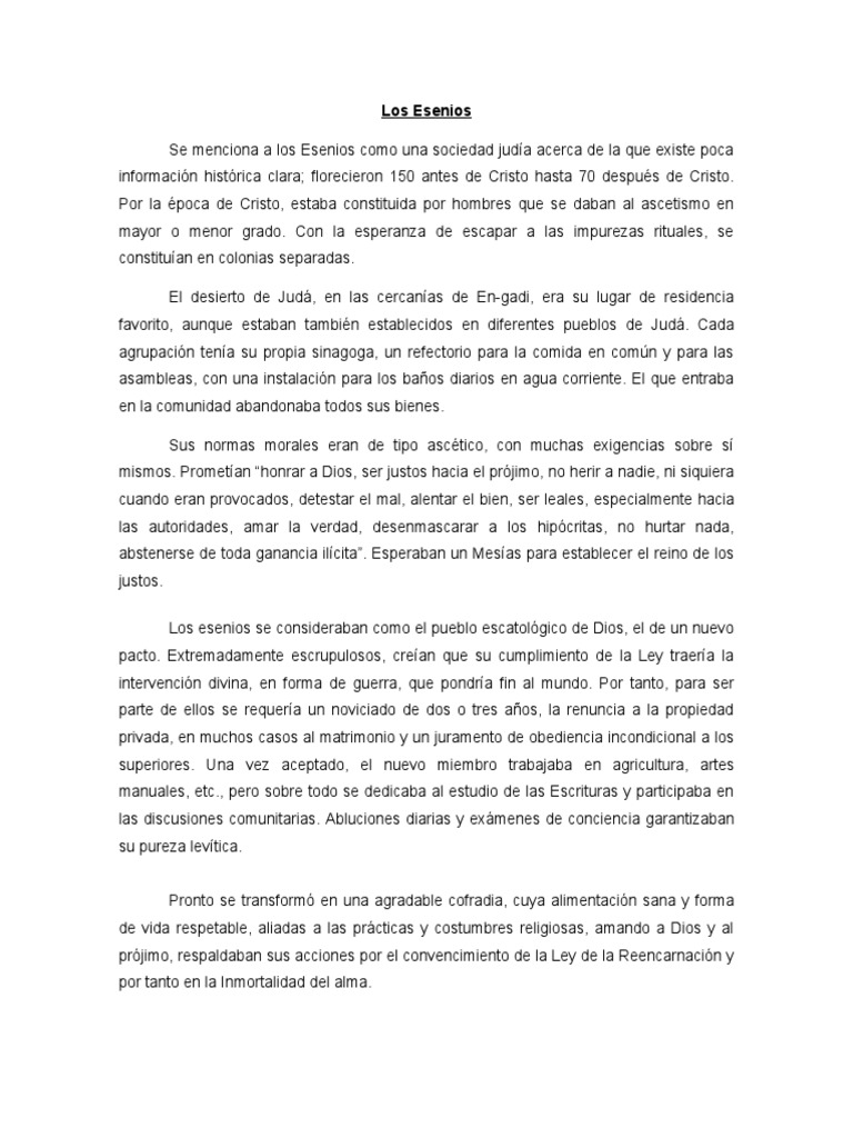 Los Esenios: Ascetismo y Creencias | PDF | Jesús