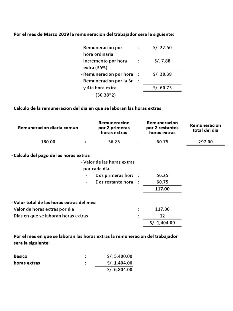 Cálculo de Horas Extras en Perú | PDF | Salario | Labor