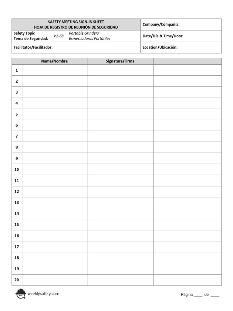 Managers Prezo V2 68 Portable Grinders Sign in Sheet Spanish PDF