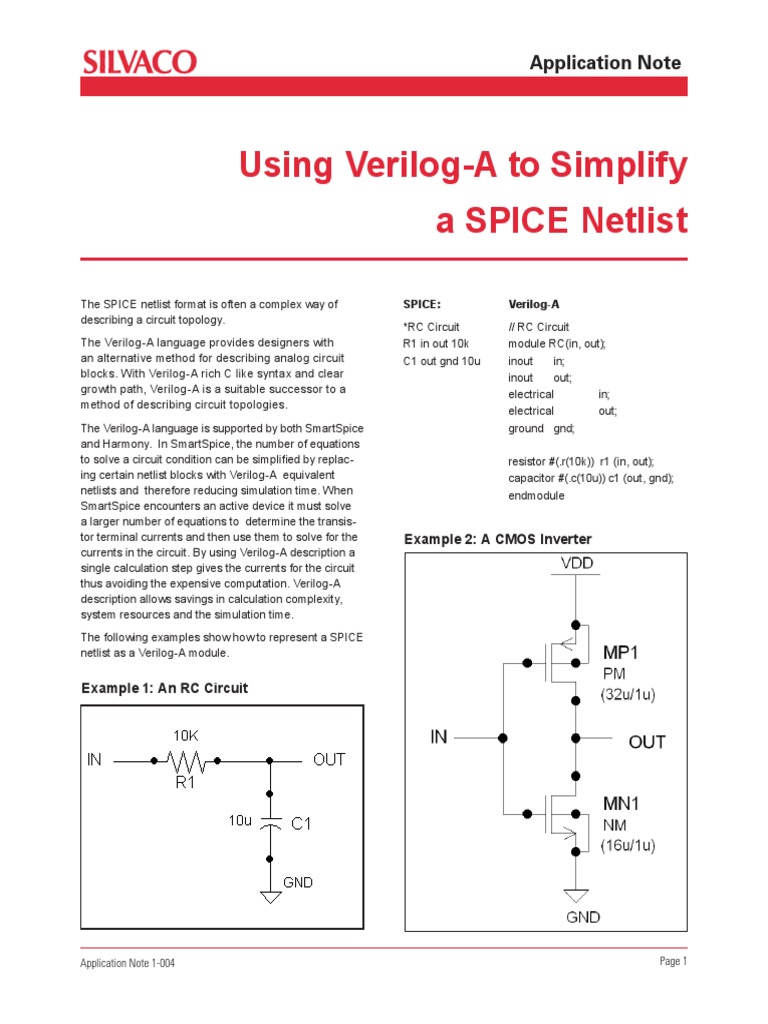 Verilog-A for Simplifying SPICE Netlists | PDF | Spice | Electrical Network