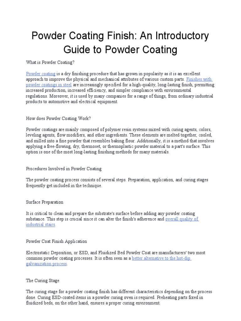 Powder Coating Finish - The Complete Guide To Powder Coating | PDF ...