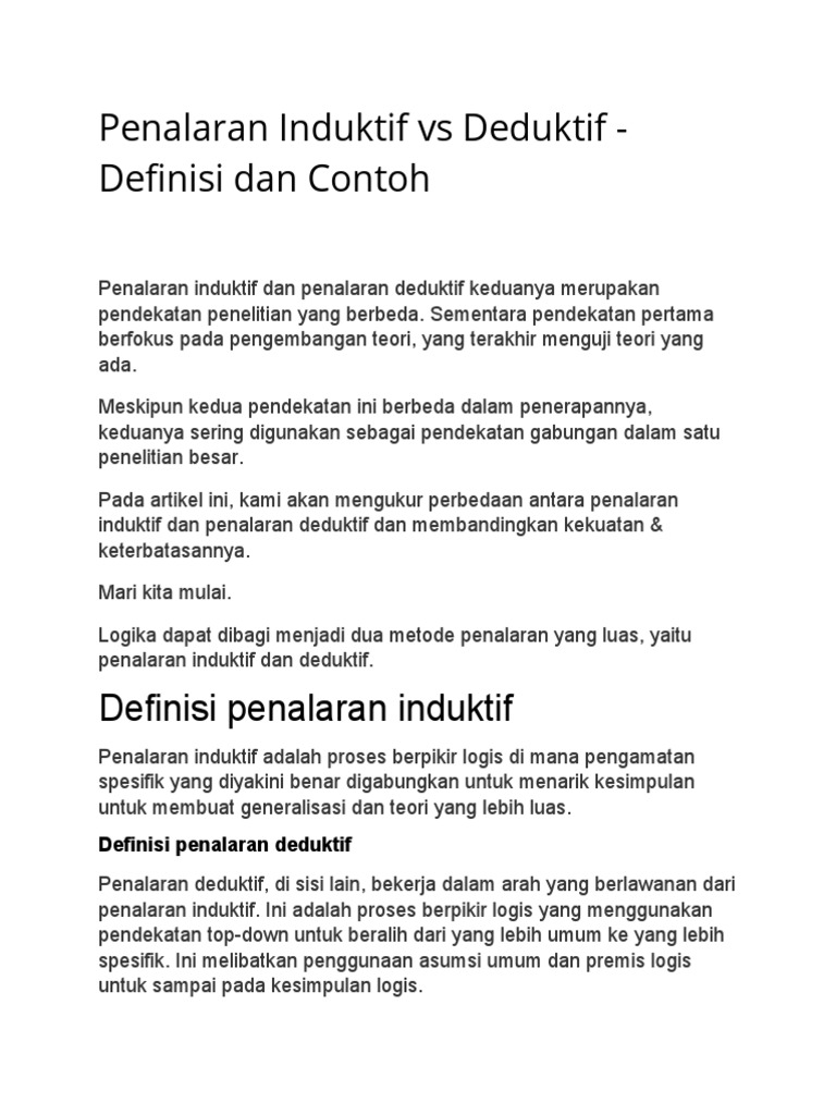 Perbandingan Penalaran Induktif dan Deduktif | PDF