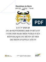 Loi n2020 26 Du 29 Septembre 2020 Portant Code Des Marches Publique Au Benin Et Ses Decrets Dapplication