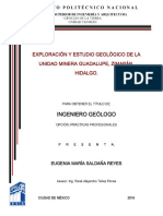 Exploración y Estudio Geológico de la Unidad Minera Guadalupe, Zimapán, Hidalgo. Eugenia Ma. Saldaña Reyes