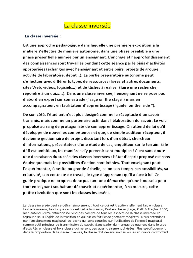 Approche Pédagogique : Classe Inversée | PDF | Pédagogie | la communication