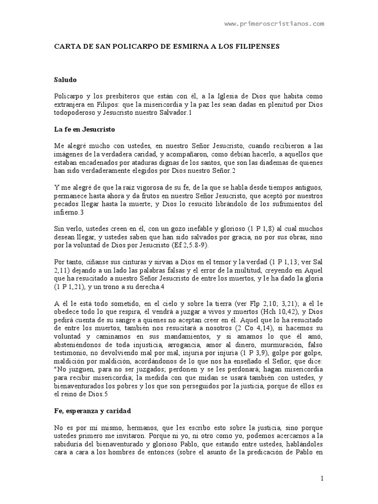 Carta de Policarpo A Los Filipenses PDF
