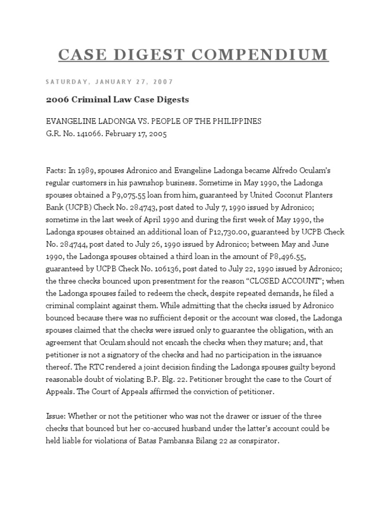 Case Digest Compendium in Criminal Law Conspiracy (Criminal) Defamation