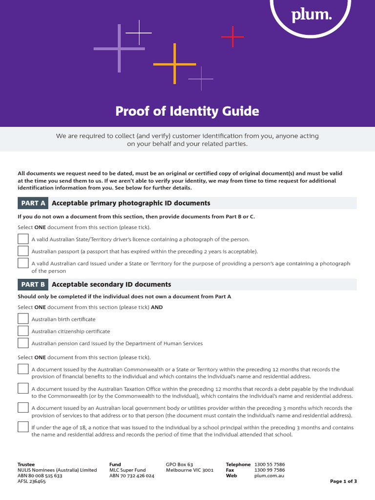 Plum Proof of Identity Guide PDF Identity Document Government
