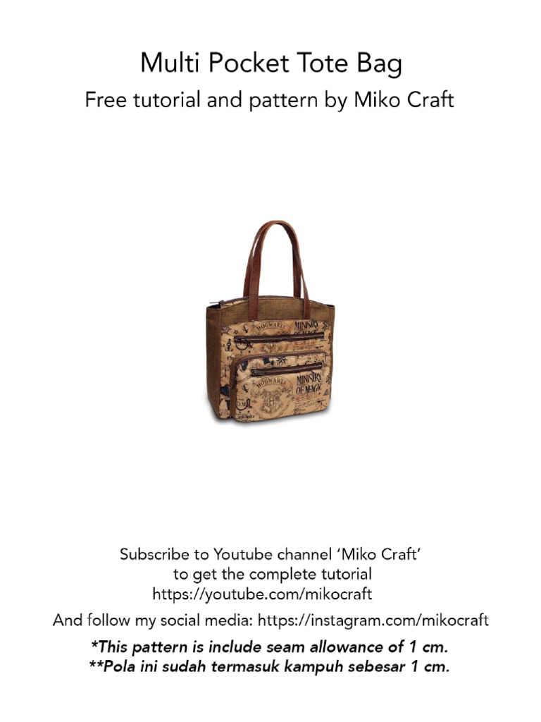 Multi Pocket Tote Bag Free Pattern And Tutorial By Miko Craft Pdf