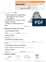 Ficha de avaliação mensal de Português