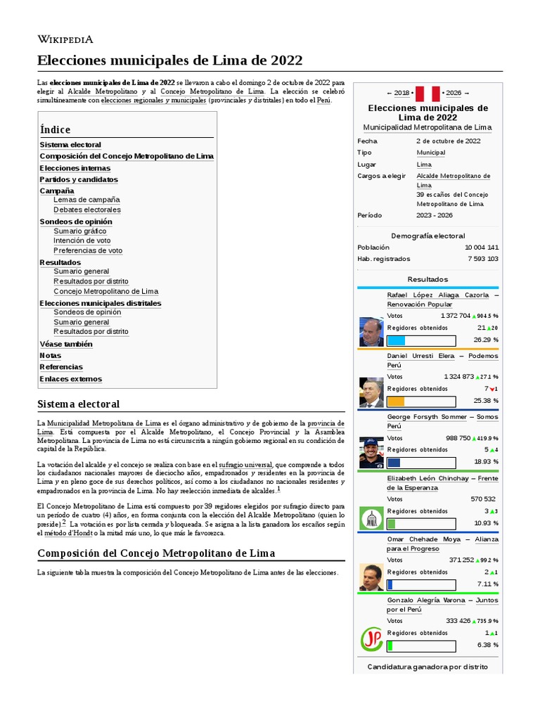 Elecciones Municipales de Lima de 2022 PDF Elecciones Alcalde
