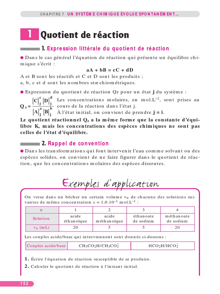 Quotient de réaction et équilibre chimique | PDF | Équilibre chimique ...