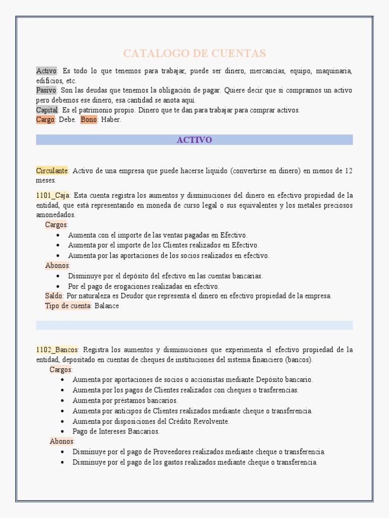 Catálogo de Cuentas Contables | PDF | Bancos | Contabilidad