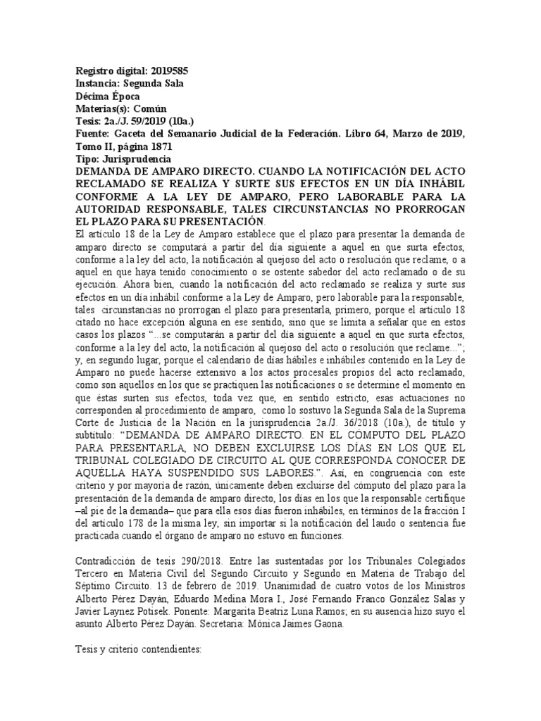 Amparo Directo: Plazos y Notificaciones | PDF | Caso de ley | Demanda ...