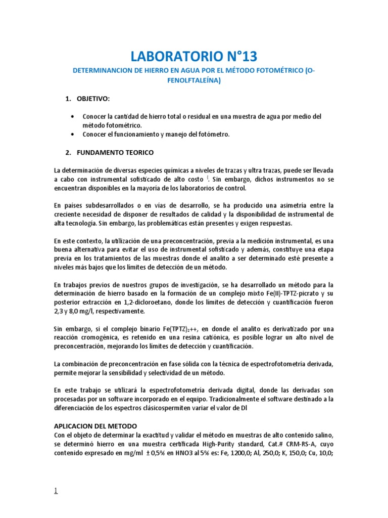 Determinación De Hierro En Agua Potable – IONZB