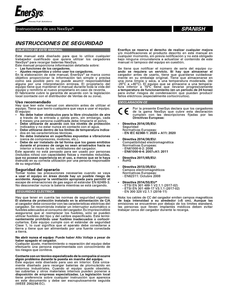 Nexsys Charger Instructions For Use Spanish PDF Cargador de batería